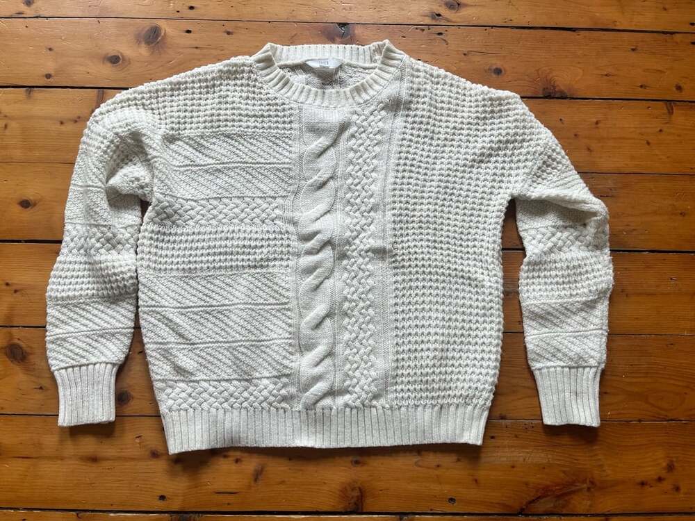 Time and Tru White Mixed Stitch Pullover Crew Neck Sweater Large